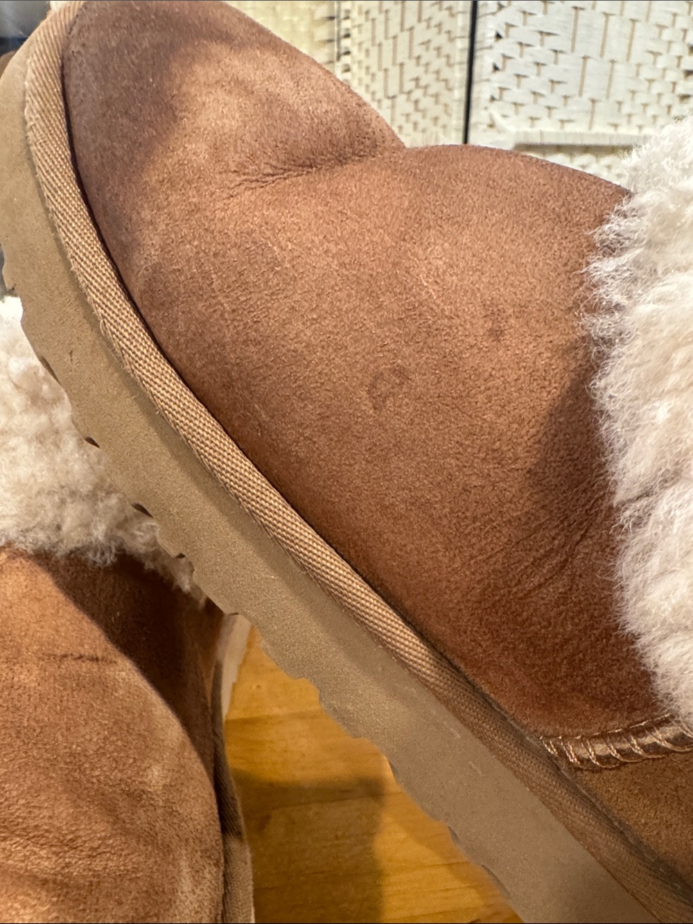 UGG Chestnut Suede Booties with folded down Sheepskin Cuff - Picture 9 of 11